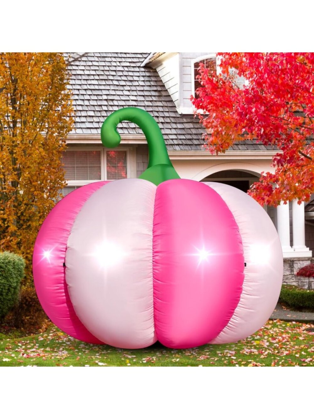 Giant 4.6FT Inflatable Pink Pumpkin with LED Lights for Halloween & Fall Decor